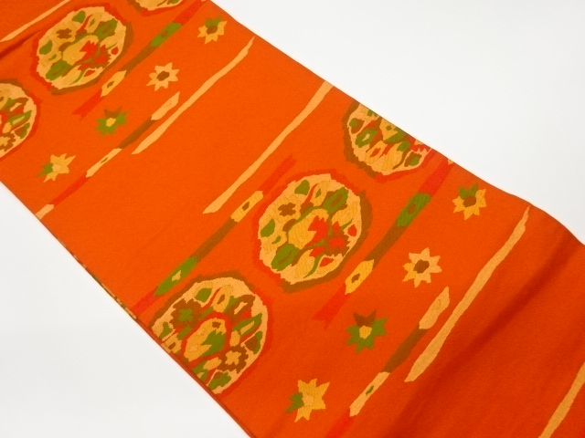 JAPANESE KIMONO / VINTAGE NAGOYA OBI / WOVEN ABSTRACT FLOWER CREST